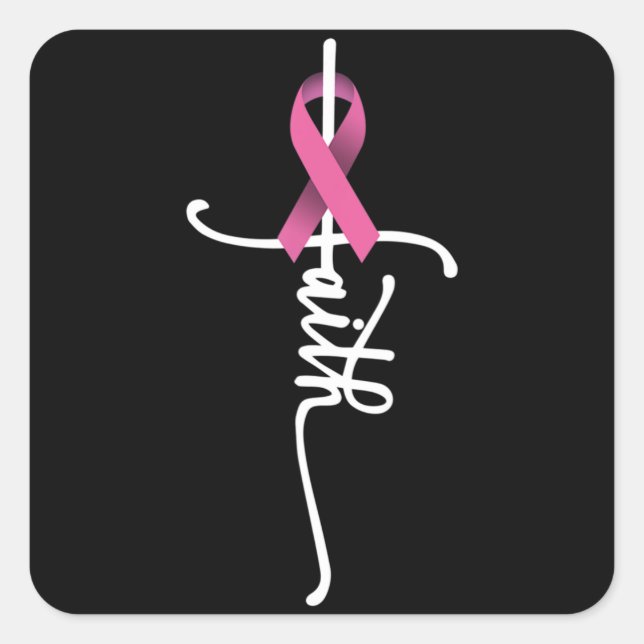 Pegatina Cuadrada Breast Cancer Faith Breast Cancer Awareness Suppor (Anverso)