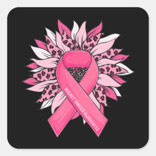 Pegatina Cuadrada Breast Cancer Pink Ribbon Sunflower Breast Cancer