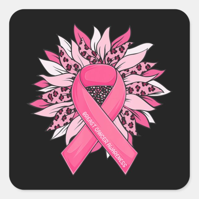 Pegatina Cuadrada Breast Cancer Pink Ribbon Sunflower Breast Cancer  (Anverso)