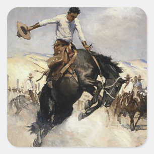 Pegatina Cuadrada “Breezy Riding” Arte Occidental de WHD Koerner