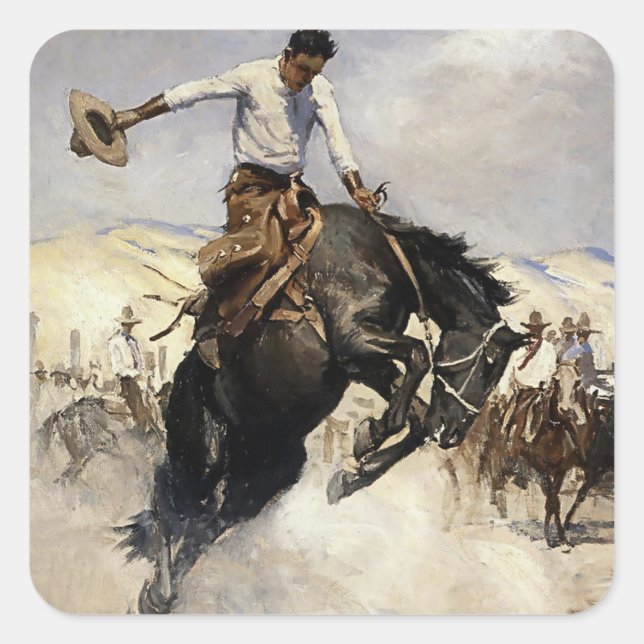 Pegatina Cuadrada “Breezy Riding” Arte Occidental de WHD Koerner (Anverso)