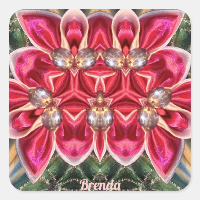 Pegatina Cuadrada BRENDA ~ Shades Green, Silver, Pink (Anverso)