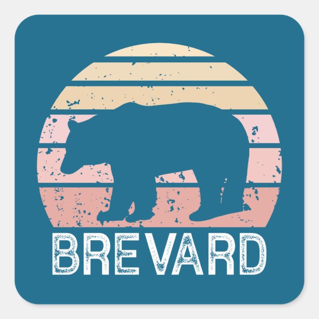 Pegatina Cuadrada Brevard North Carolina Retro Bear (Anverso)