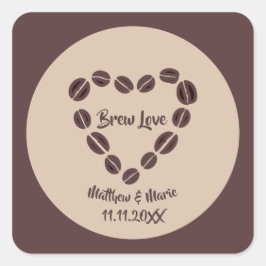 Pegatina Cuadrada Brew Love Coffee Bean Heart