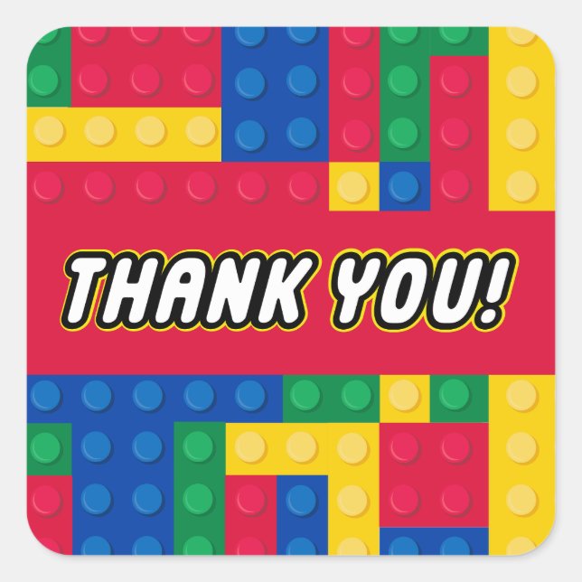 Pegatina Cuadrada Brick Builder Birthday Party FAVOR STICKER (Anverso)