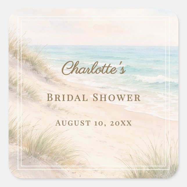 Pegatina Cuadrada Bridal Shower beach coastal elegant (Anverso)