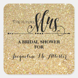 Pegatina Cuadrada Bridal Shower Gold Purpurina Futuro Sra. Modern Fa