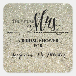 Pegatina Cuadrada Bridal Shower Silver Purpurina Future Sra. Modern