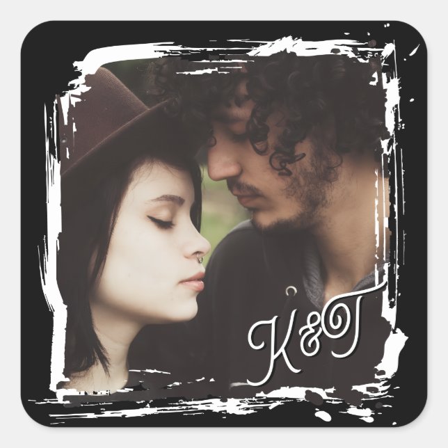 Pegatina Cuadrada Bride and Groom Initials Photo Template Wedding (Anverso)