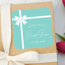 Pegatina Cuadrada Bride & Co Elegante Lazo de Cinta Blanca Despedida
