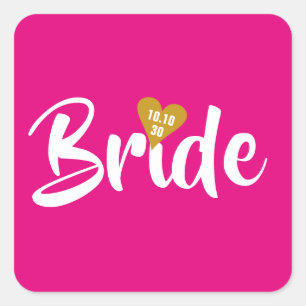 Pegatina Cuadrada Bride Gold Date Personalizada