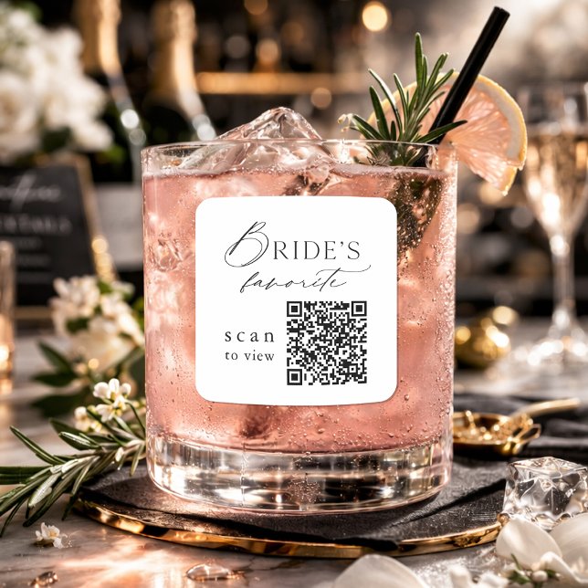 Pegatina Cuadrada Bride’s Favorite QR Code Wedding Drink Sticker (Subido por el creador)
