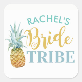 Pegatina Cuadrada BRIDE Tribe Bridal Shower Pegatinas Pineapple Luau