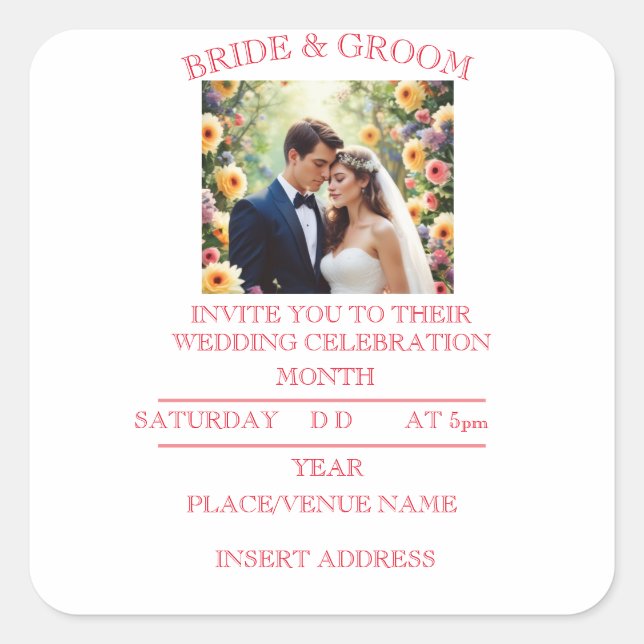 PEGATINA CUADRADA BRIDE Y GROOM (Anverso)