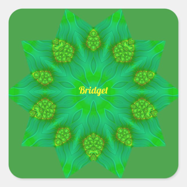 Pegatina Cuadrada ~BRIDGET ~ WOW! ~ 10 Estrella punteada ~ Verde ~ (Anverso)