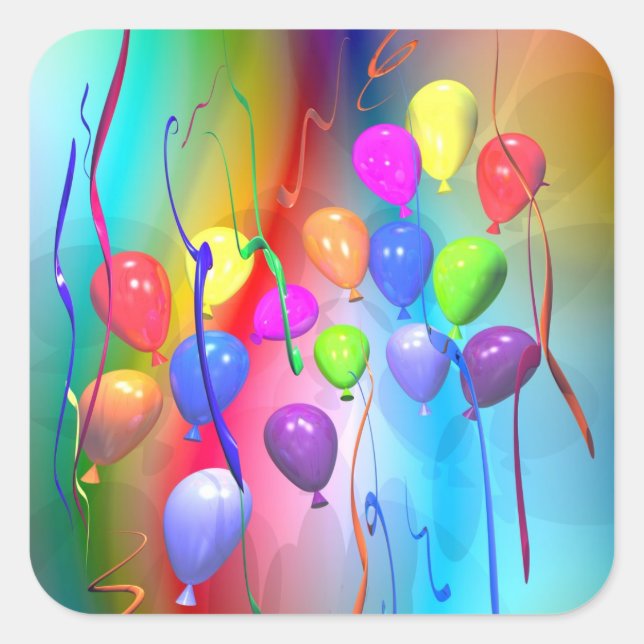 Pegatina Cuadrada Bright Birthday Balloons (Anverso)