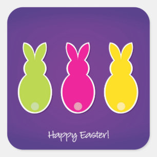 Pegatina Cuadrada Bright Easter Bunny Silhouette