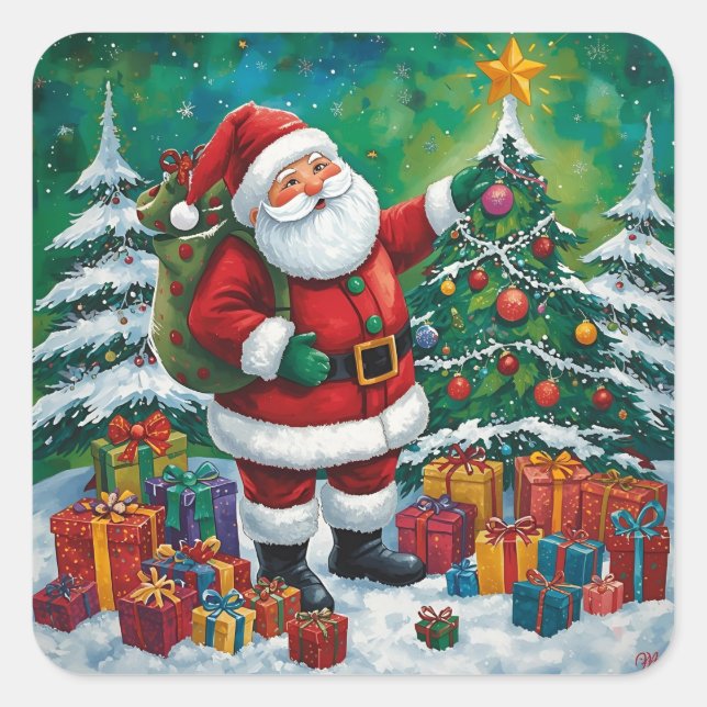 Pegatina Cuadrada Bright & Merry Santa Sticker Charm (Anverso)