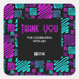 Pegatina Cuadrada Bright Neon Purple Blue Geometric Gracias