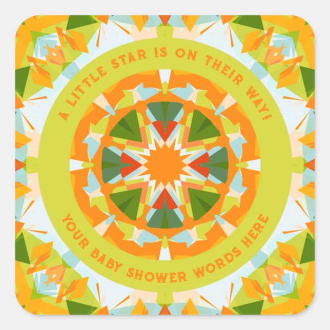 Pegatina Cuadrada Bright Orange Playful Green Fun Star Baby Shower (Anverso)
