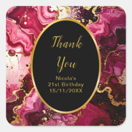 Pegatina Cuadrada Bright Red and Gold Marble Agate Birthday Party