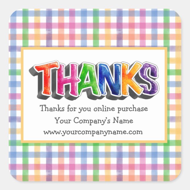 Pegatina Cuadrada Brillante Acuarela Plantada Gracias Por Comprar En (Anverso)