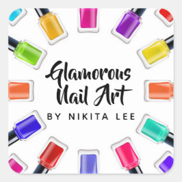 Pegatina Cuadrada Brillante arcoiris con uña Personalizado de salón