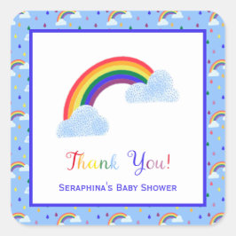 Pegatina Cuadrada Brillante Arcoiris Sprinkle Baby Shower Gracias