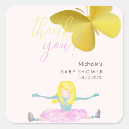 Pegatina Cuadrada Brillante Como Un Ilustracion De Acuarela Chica