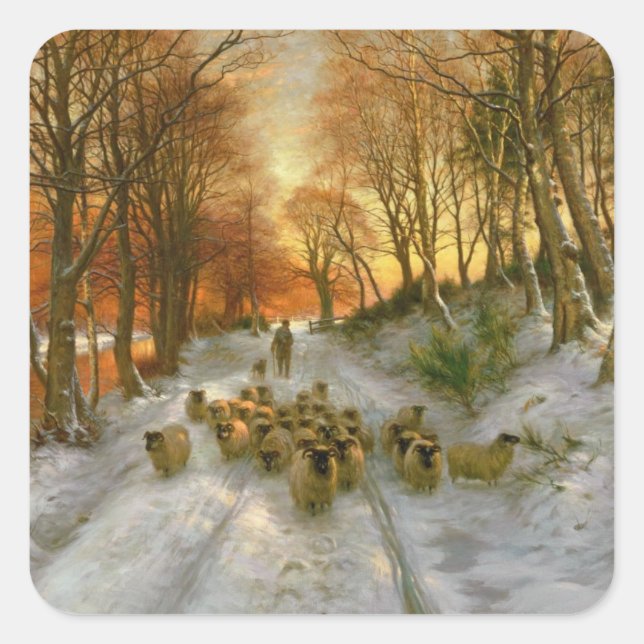 Pegatina Cuadrada Brillante con toques de horas nocturnas (Anverso)