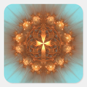 Pegatina Cuadrada Brillante Cruz Mandala