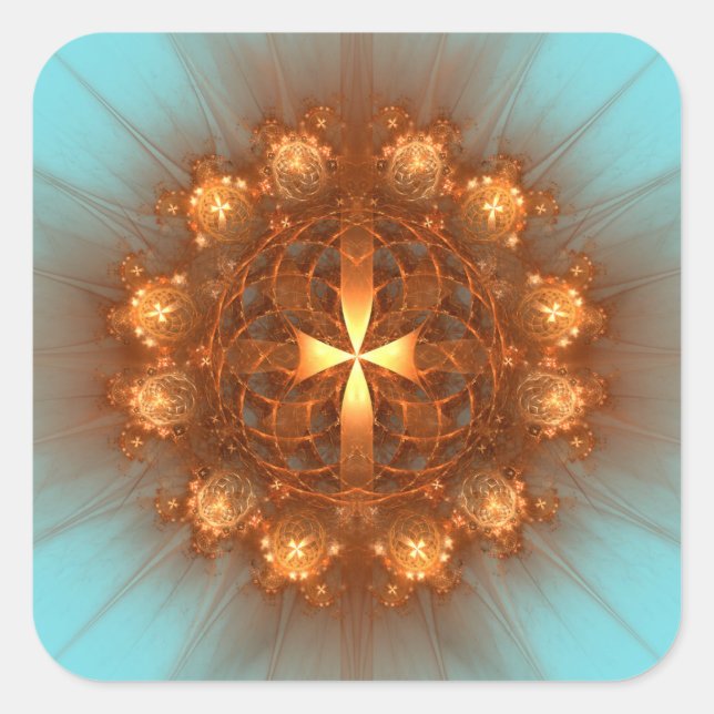 Pegatina Cuadrada Brillante Cruz Mandala (Anverso)