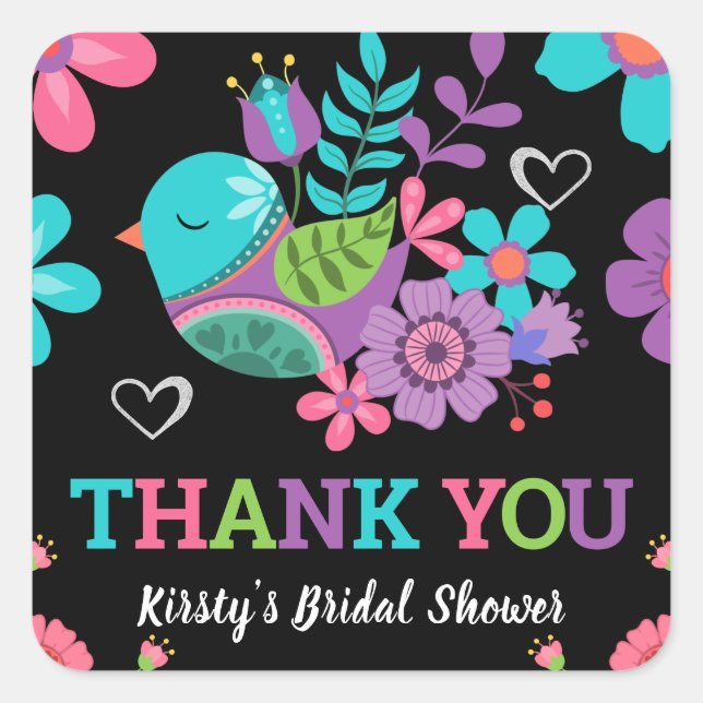 Pegatina Cuadrada Brillante Fiesta Mexicana Floral Shower Nupcial (Anverso)