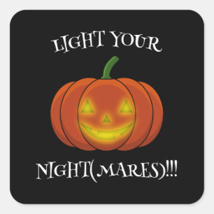 Pegatina Cuadrada Brillante Jack-o'-Lantern - Enciende tus pesadilla