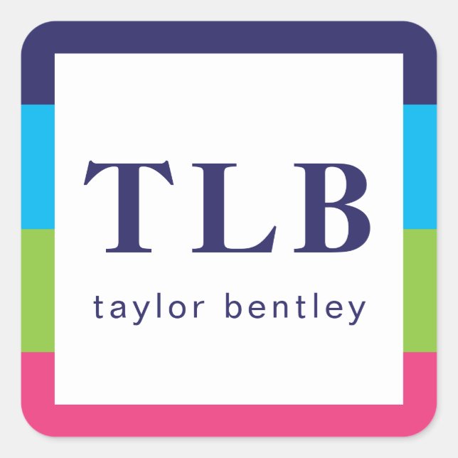 Pegatina Cuadrada Brillantes Rugby Stripes Monogramados Pegatinas (Anverso)