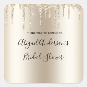 Pegatina Cuadrada Brillo de Champagne Goteo Bridal Shower Glam de Mo