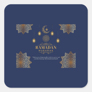 Pegatina Cuadrada Brillo de Linterna Elegante Saludo de Ramadan