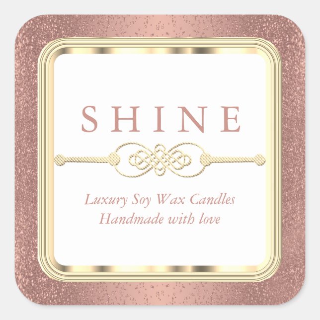 Pegatina Cuadrada Brillo de Oro Rosa y Blanco (Anverso)