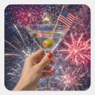 Pegatina Cuadrada Brindis de Martini del 4 de Julio
