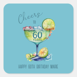 Pegatina Cuadrada Brindis por los 60 años cumpleaños hito