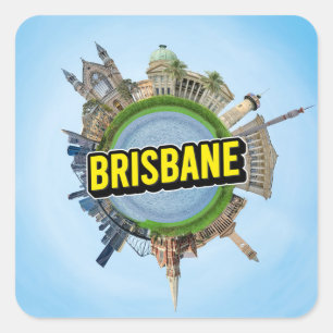 Pegatina Cuadrada Brisbane pequeño planeta pequeño punto de referenc