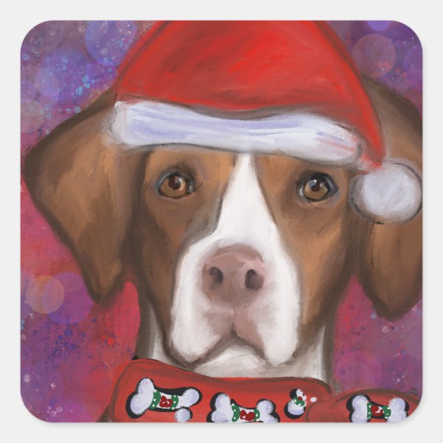 Pegatina Cuadrada Brittany Spaniel (Anverso)