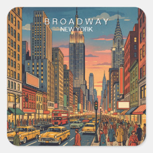 Pegatina Cuadrada Broadway Nueva York Viaje Arte Vintage