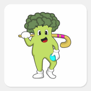 Pegatina Cuadrada Broccoli en hockey con bate de hockey