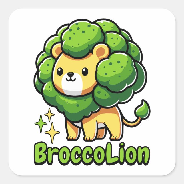 Pegatina Cuadrada ¡Broccolion! Cute Broccoli Lion Pun (Anverso)