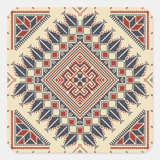 Pegatina Cuadrada Broderie palestinienne traditionnelle (Anverso)
