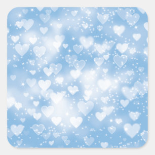 Pegatina Cuadrada Brokeh del corazón azul claro