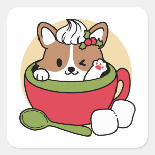 Pegatina Cuadrada Bromas de cacao en invierno - Perro lindo en diseñ
