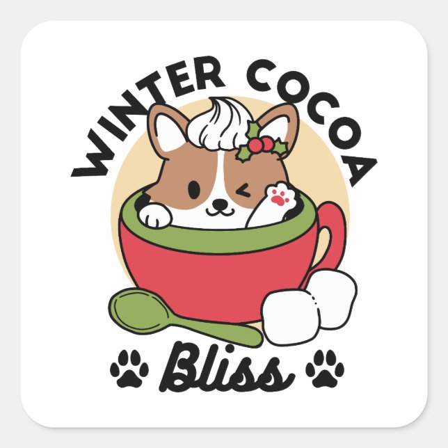 Pegatina Cuadrada Bromas de cacao en invierno - Perro lindo en diseñ (Anverso)
