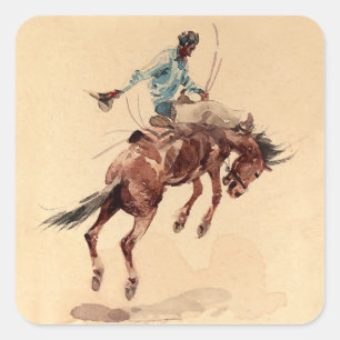 Pegatina Cuadrada Bronc Rider 2 de Edward Borein